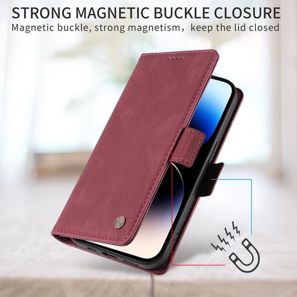 YIKATU OnePlus 15 Konstläder Plånboksfodral Skin-touch Feeling Vinröd