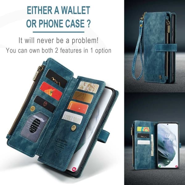 CASEME Konstläder Plånboksfodral för Samsung Galaxy S21+ 5G - Blå
