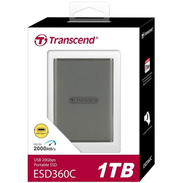 Transcend Portabel Mini SSD USB-C 2TB - Grå Grå