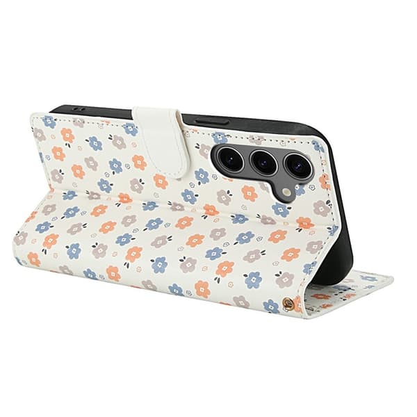 Galaxy S25 - S24 Plånboksfodral Rhombic Floral A4 Vit