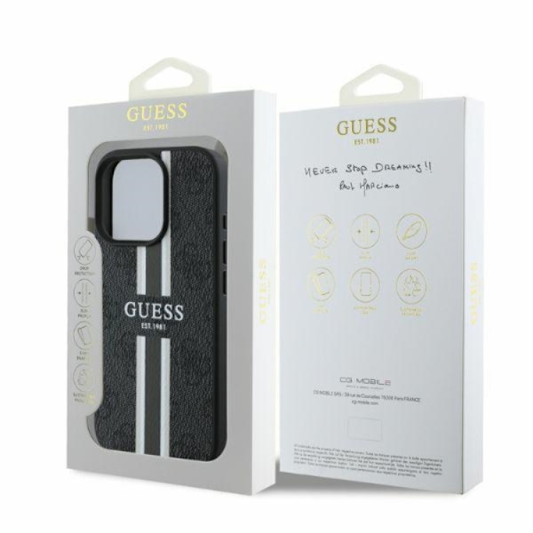 Guess telefonetui til iPhone 16 Pro Max Magsafe 4G trykte striber Black