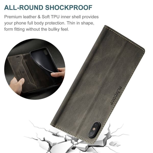 AUTSPACE A01 iPhone X / XS Plånboksfodral i Konstläder - Brun