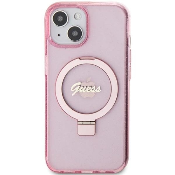 Guess Mobilskal till iPhone 15/14 Plus Magsafe Ringställ Script Glitter - Rosa