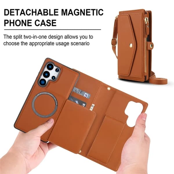 Galaxy S24 Ultra Konstläder Plånboksfodral MagSafe Detachable - Brun Brun