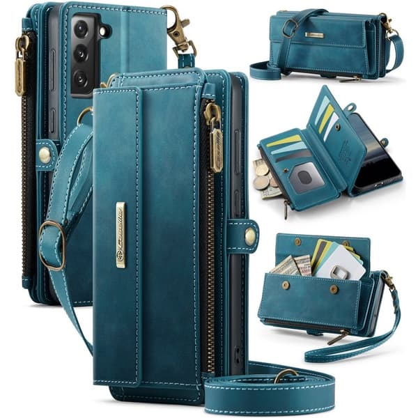 CASEME Konstläder Plånboksfodral för Samsung Galaxy S21 FE 5G - Grön