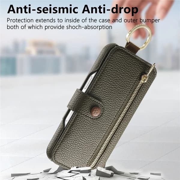 iPhone 17 Pro Konstläder Plånboksfodral RFID-Skydd Zipper - Grön Grön