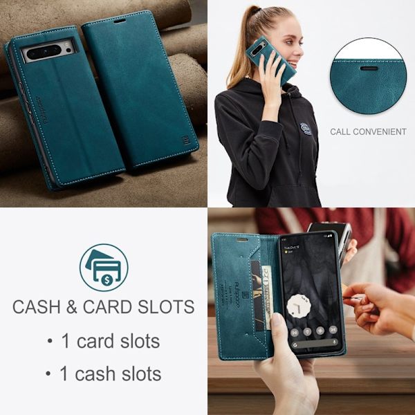AUTSPACE Google Pixel 8 Pro Wallet Fodral KonstLäder - Blå