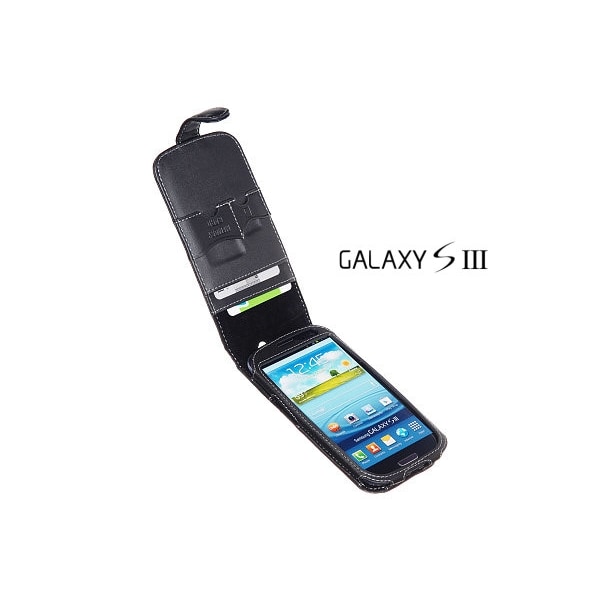 Exklusiv Äkta Läder flip mobilväska till Samsung Galaxy S3 i9300 Svart