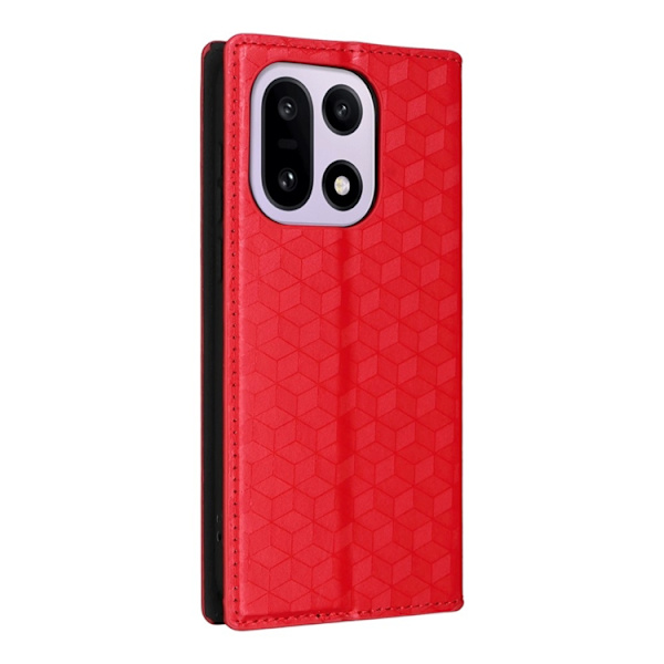 OnePlus 15 Plånboksfodral Rhombus Imprinted Konstläder Röd