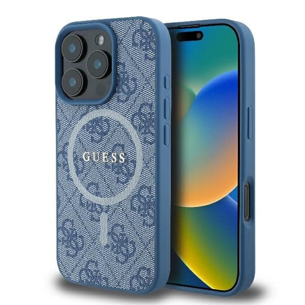 Guess telefontaske til iPhone 16 Pro 6.3 MagSafe 4G Ring Classic Logo - Blå