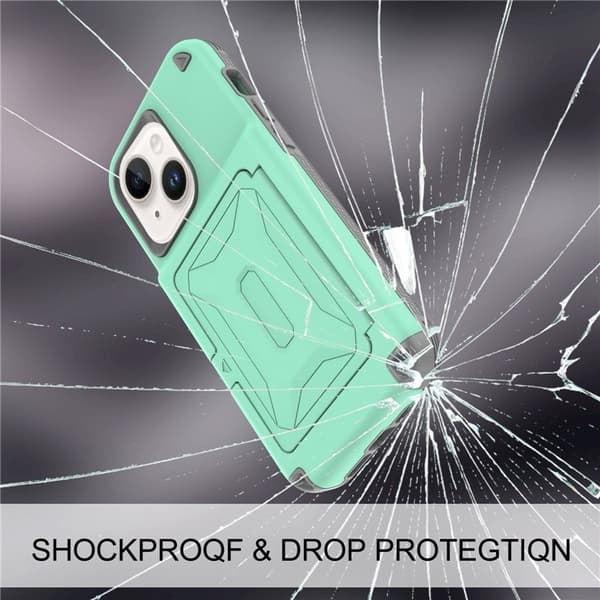 iPhone 14 Plus Skal Korthållare Mirror Kickstand - Grön Grön