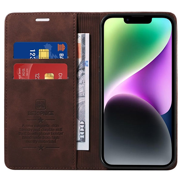 BETOPNICE 003 Plånboksfodral i Konstläder för iPhone 15 Plus - Brun
