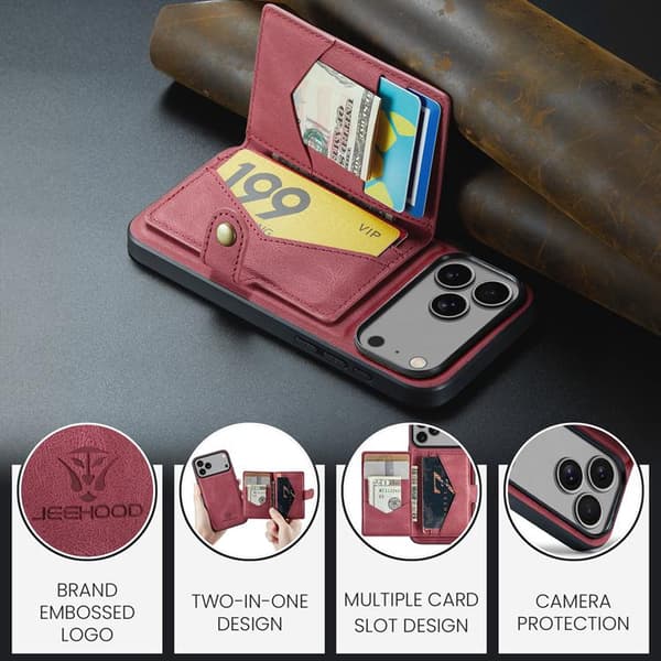 JEEHOOD iPhone 17 Pro Max Mobilskal KonstLäder Plast - Röd Röd