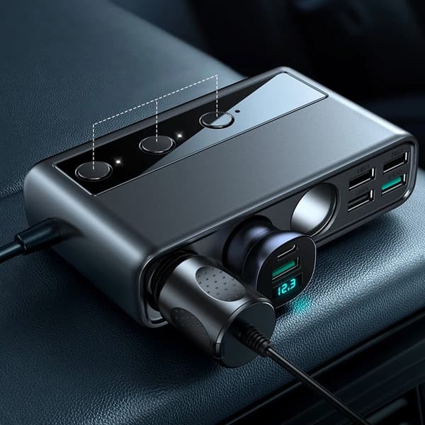 Joyroom 9in1 biloplader 154W USB-C 5xUSB-A 3xcigarettænder - sort Black