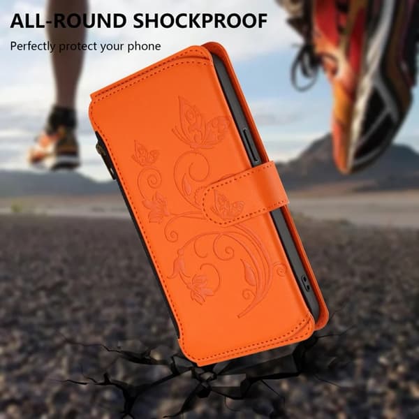 Sony Xperia 10 VII Konstläder Plånboksfodral Butterfly Floral - Orange Orange