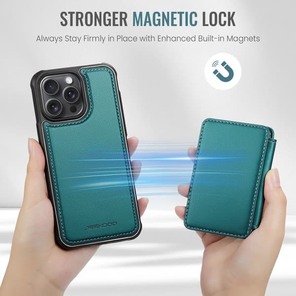 JEEHOOD J05 Mobilskal till iPhone 15 Pro Max Läder med Magnetficka Cyan
