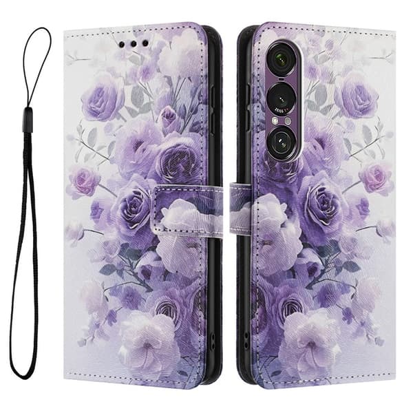 Sony Xperia 1 VII Konstläder Plånboksfodral Pattern Printing - Lila Rosa Lila