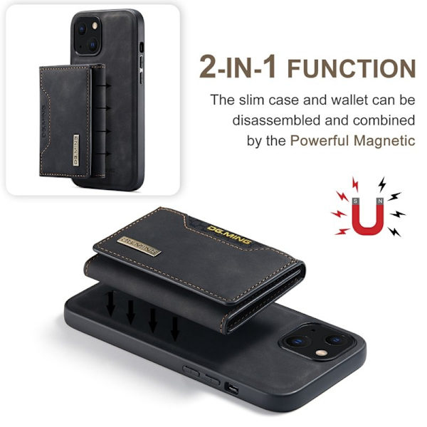 DG.MING iPhone 15 Magnetiskt Konstläder Plånboksfodral Svart