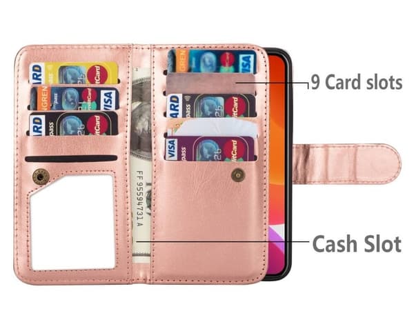 2-i-1 iPhone 13 Pro Plånboksfodral med 9 Kortplatser - Roséguld Roséguld