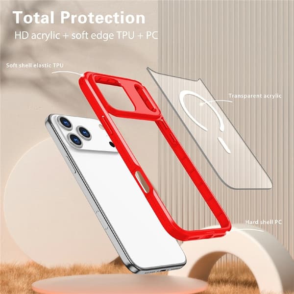 Mobilskal till iPhone 17 Pro Max MagSafe TPU + PC Clear - Röd Röd
