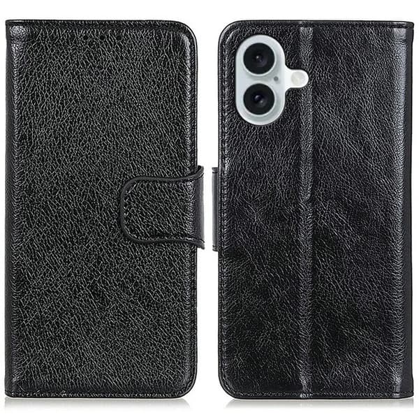 iPhone 17 Plånboksfodral Nappa Texture Äkta läder - Svart Svart