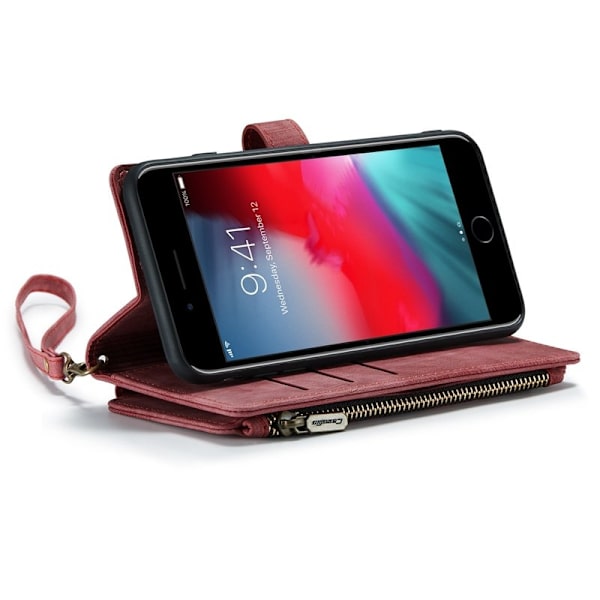 CASEME Konstläder Plånboksfodral för iPhone 6 Plus/6s Plus/7 Plus/8 Plus Röd