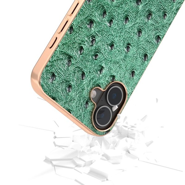 ABEEL Mobilskal till iPhone 16 Plus Electroplating Grön Äkta Läder