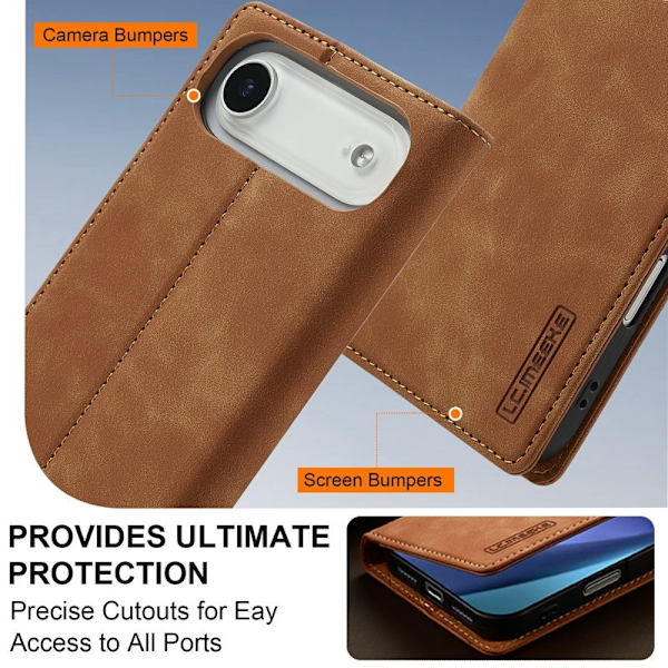 LC.IMEEKE iPhone Air Plånboksfodral Konstläder- Brun