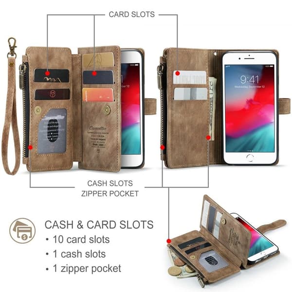 CASEME iPhone 6/7/8/SE (2020/2022) Konstläder Plånboksfodral Brun