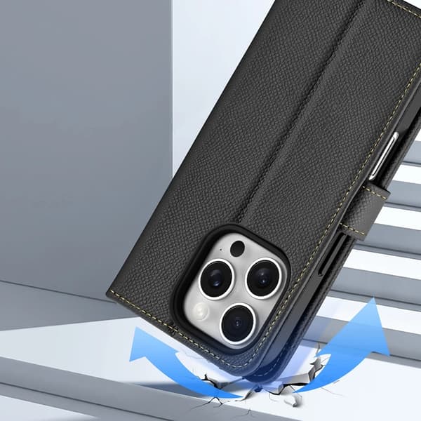 Dux Ducis iPhone 16 Pro Pung Taske Lawa Læder - Sort Svart