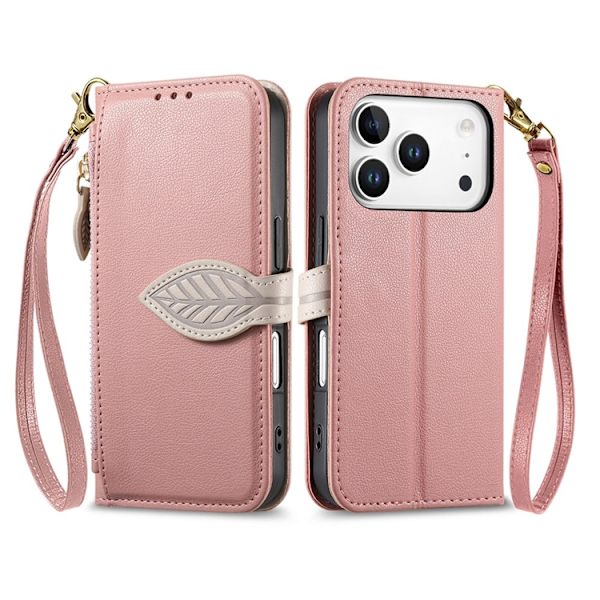 iPhone 17 Pro Plånboksfodral Leaf Magnetiskt Spänne Konstläder Roséguld