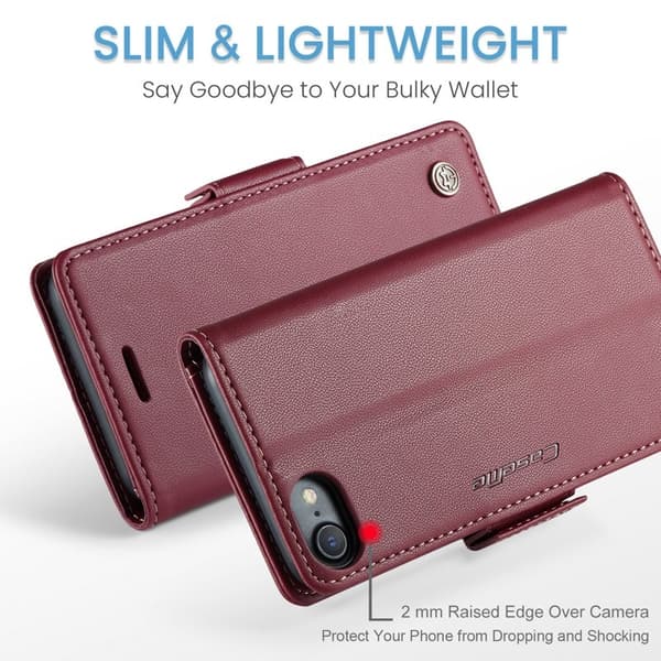 CASEME Litchi Texture Plånboksfodral Konstläder i Röd för iPhone 6/7/8/SE