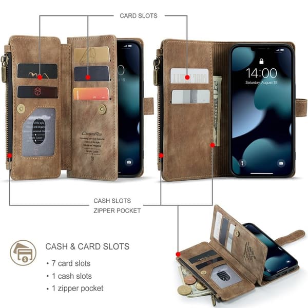 CASEME C30 Plånboksfodral för iPhone 13 Pro med Rem - Brun Konstläder