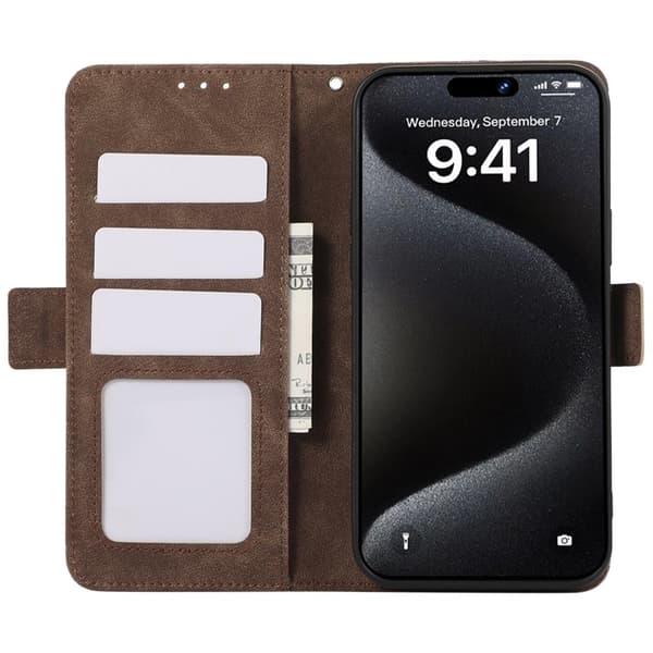 ABEEL Mobilskal till iPhone 15 Pro RFID-Skydd Kortfack Stöttålig Brun