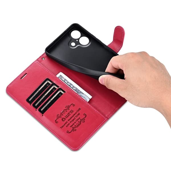 AZNS iPhone 17 Plånboksfodral Anti-Scratch Konstläder - Röd