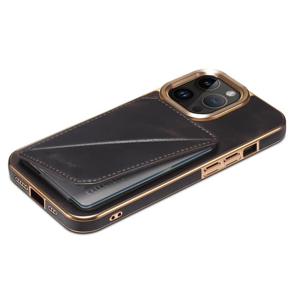 DENIOR Mobilskal till iPhone 14 Pro Max Äkta Läder TPU+PC - Svart