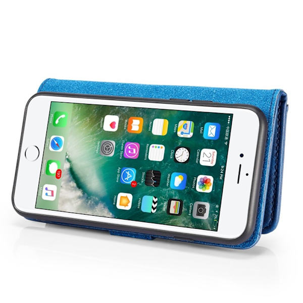 DG.MING Äkta läder Plånboksfodral iPhone SE/8/7 - Blå