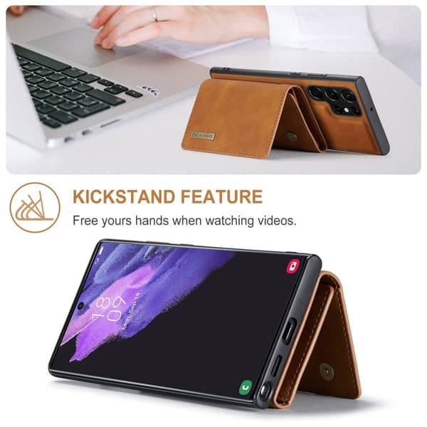 DG.MING M1 Konstläder Plånboksfodral Samsung Galaxy S23 Ultra Brun