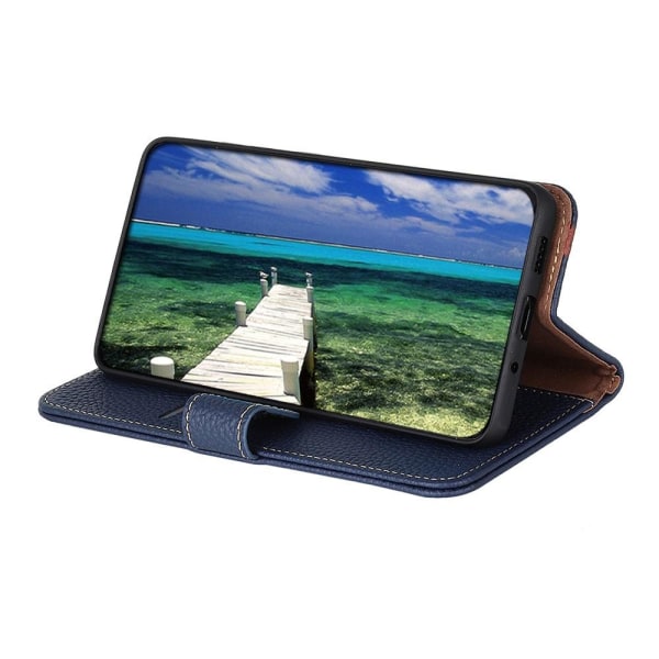 KHAZNEH Litchi ægte læder pungetui Google Pixel 6 - Blå Blue