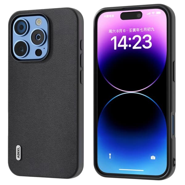 ABEEL Mobilskal till iPhone 16 Pro Äkta Läder + PC + TPU Skydd - Svart
