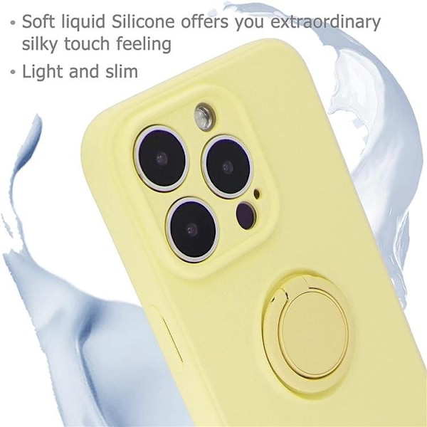 iPhone 15 Pro Max Mobilskal Ringhållare Liquid Silikon - Gul