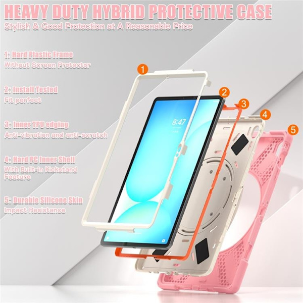 Mobilskal till Galaxy Tab S10 FE Plus Kickstand Handle Grip - Rosa Rosa