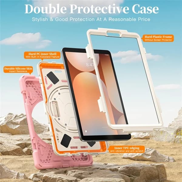 Mobilskal till Galaxy Tab A11 Kickstand Silikon Axelrem Rosa