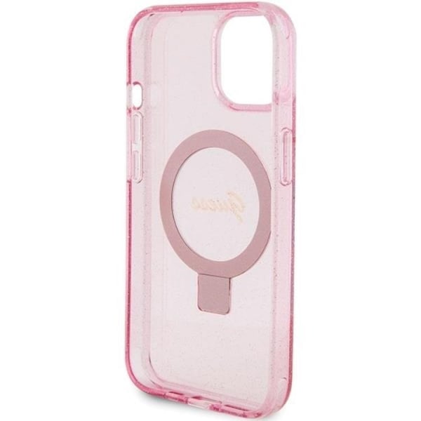 Guess Mobilskal till iPhone 15/14 Plus Magsafe Ringställ Script Glitter - Rosa