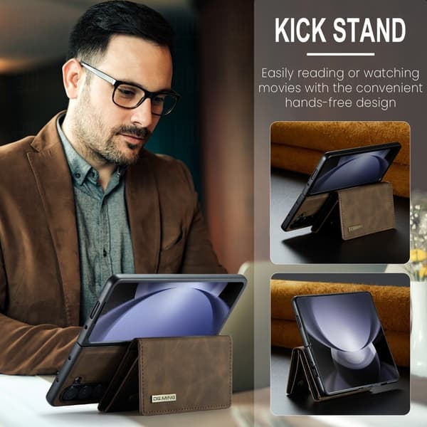 DG.MING Magnetiskt Avtagbart Plånboksfodral Samsung Galaxy Z Fold5 Brun
