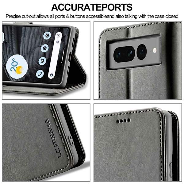 LC.IMEEKE Google Pixel 7 Pro Plånboksfodral Konstläder - Grå