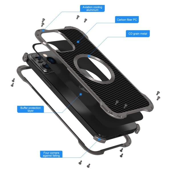 R-JUST Mobilskal till iPhone 13 Pro Max i Kolfiber och Aluminium - Grå