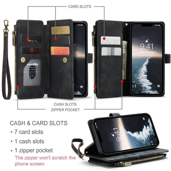 CASEME iPhone 15 Plus Pungeetui C30 Zipper - Sort