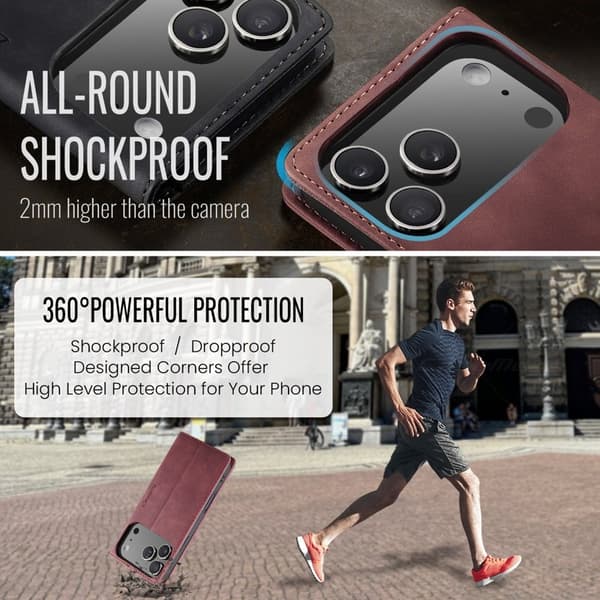 CASEME 013 iPhone 17 Pro Case Plånboksfodral Konstläder Röd