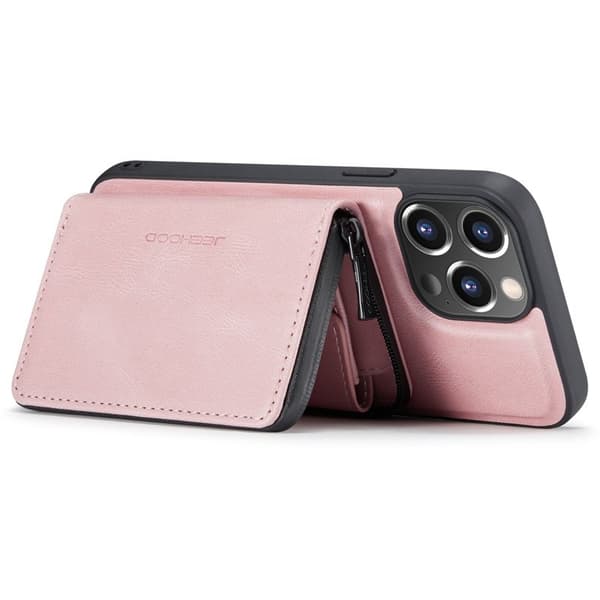 JEEHOOD Mobilskal till iPhone 14 Pro Max KonstLäder Zipper Wallet Rosa
